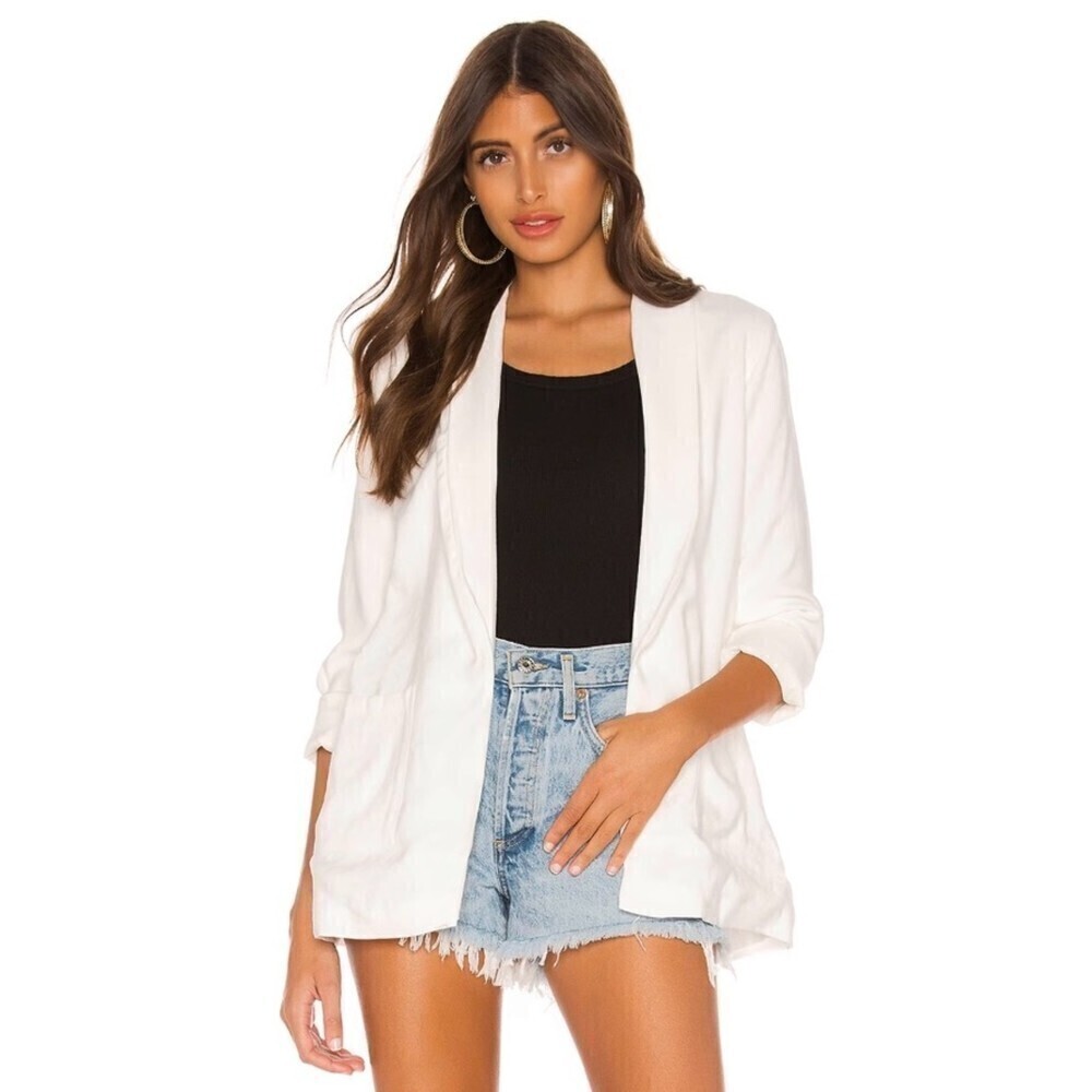 L'ACADEMIE Oversized Castaway Open Front Belted Blazer Jacket Soft Knit White XS